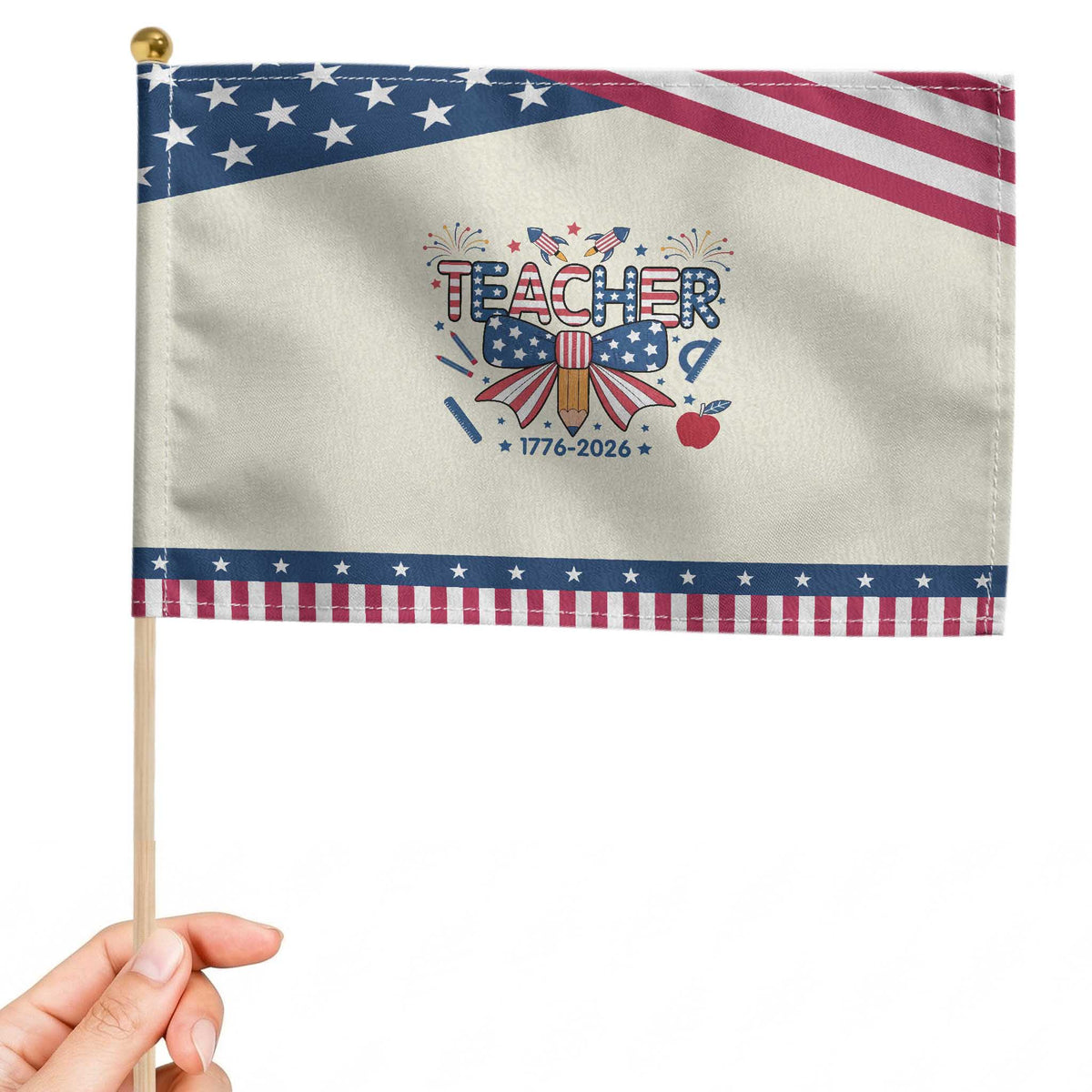 Proud American Teacher 250 Years Patriotic Handheld Flag Educator Gift