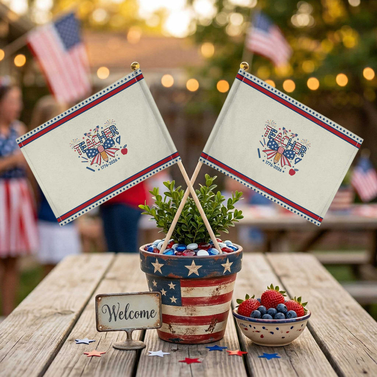Proud American Teacher 250 Years Patriotic Handheld Flag Educator Gift