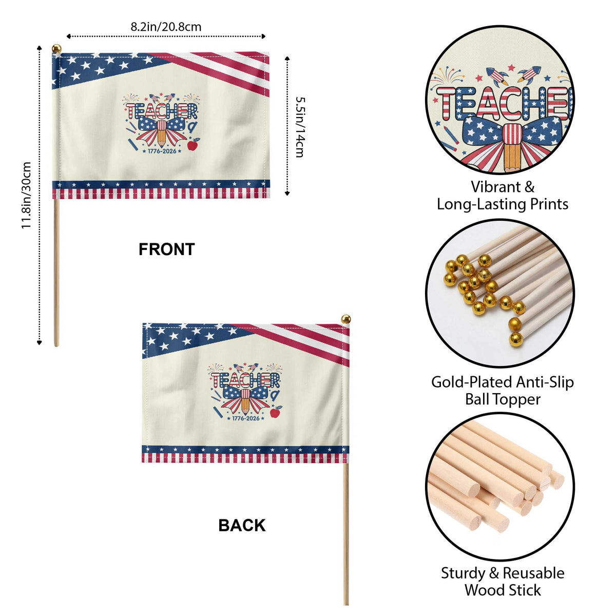 Proud American Teacher 250 Years Patriotic Handheld Flag Educator Gift TS12