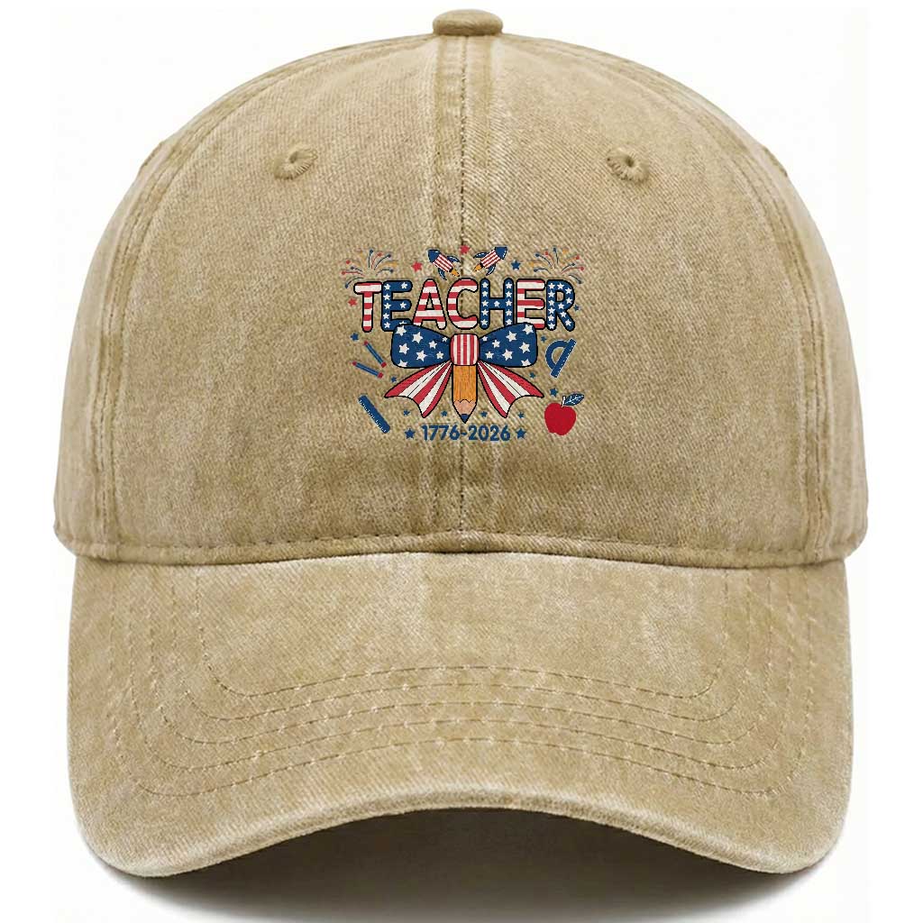 Proud American Teacher 250 Years Washed Cotton Baseball Cap Patriotic Educator Gift