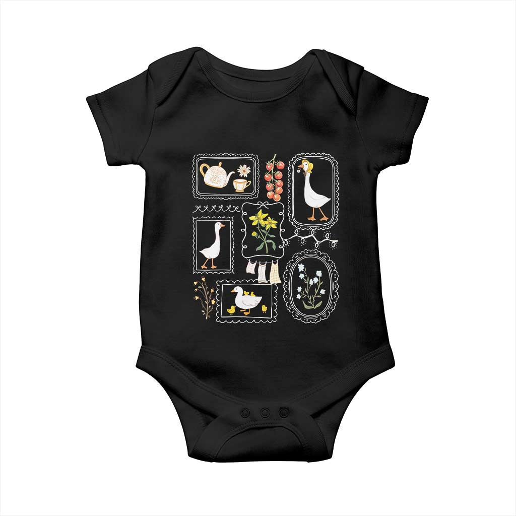 Cottagecore Farm Duck Baby Onesie Floral Wildflower Garden Graphic