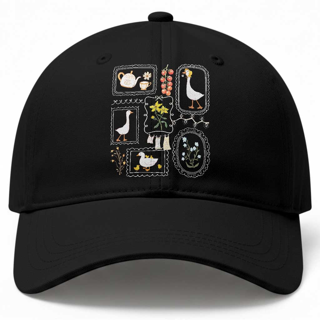 Cottagecore Farm Duck Baseball Cap Floral Wildflower Garden Graphic