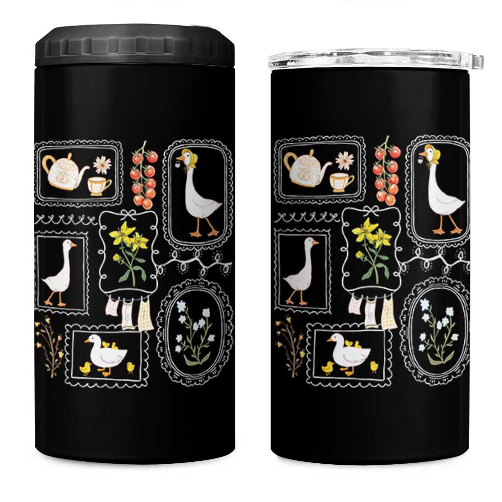 Cottagecore Farm Duck 4 in 1 Can Cooler Tumbler Floral Wildflower Garden Graphic
