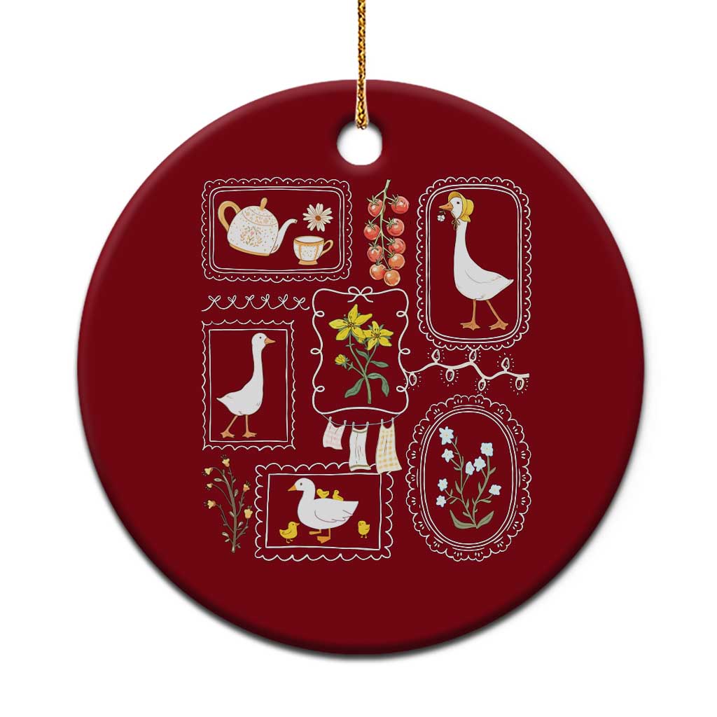 Cottagecore Farm Duck Ceramic Ornament Floral Wildflower Garden Graphic