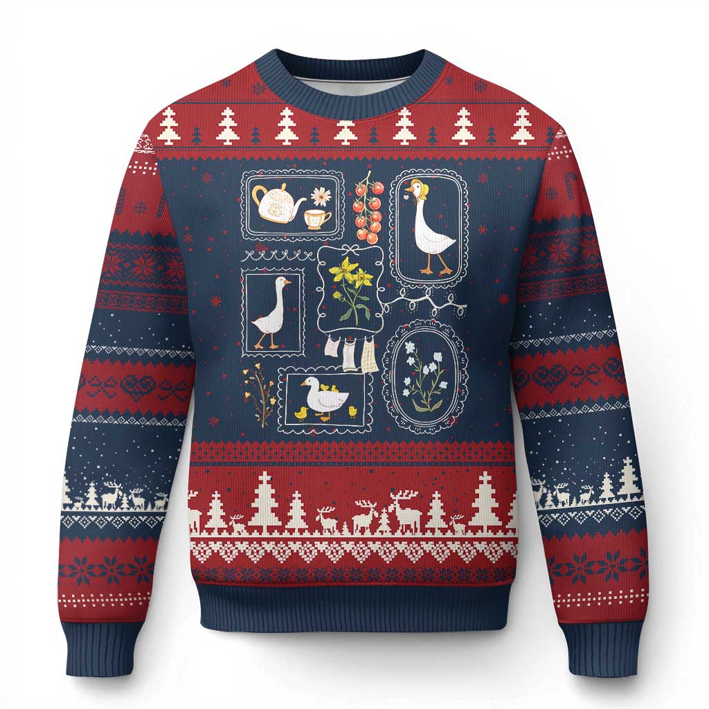 Cottagecore Farm Duck Ugly Christmas Sweater Floral Wildflower Garden Graphic