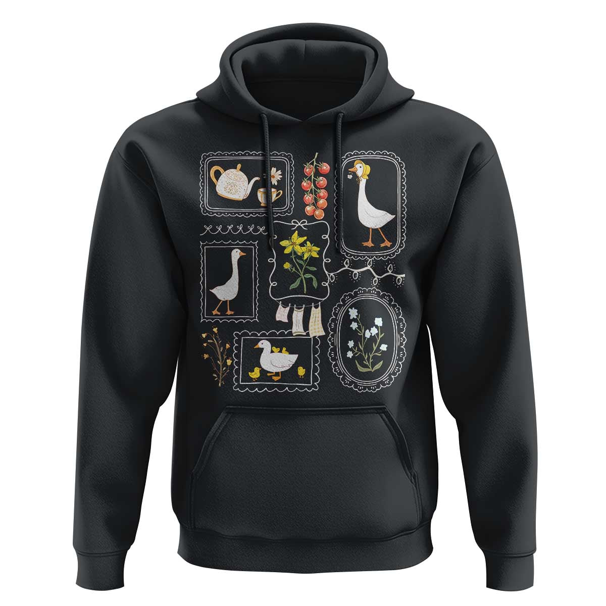 Cottagecore Farm Duck Hoodie Floral Wildflower Garden Graphic