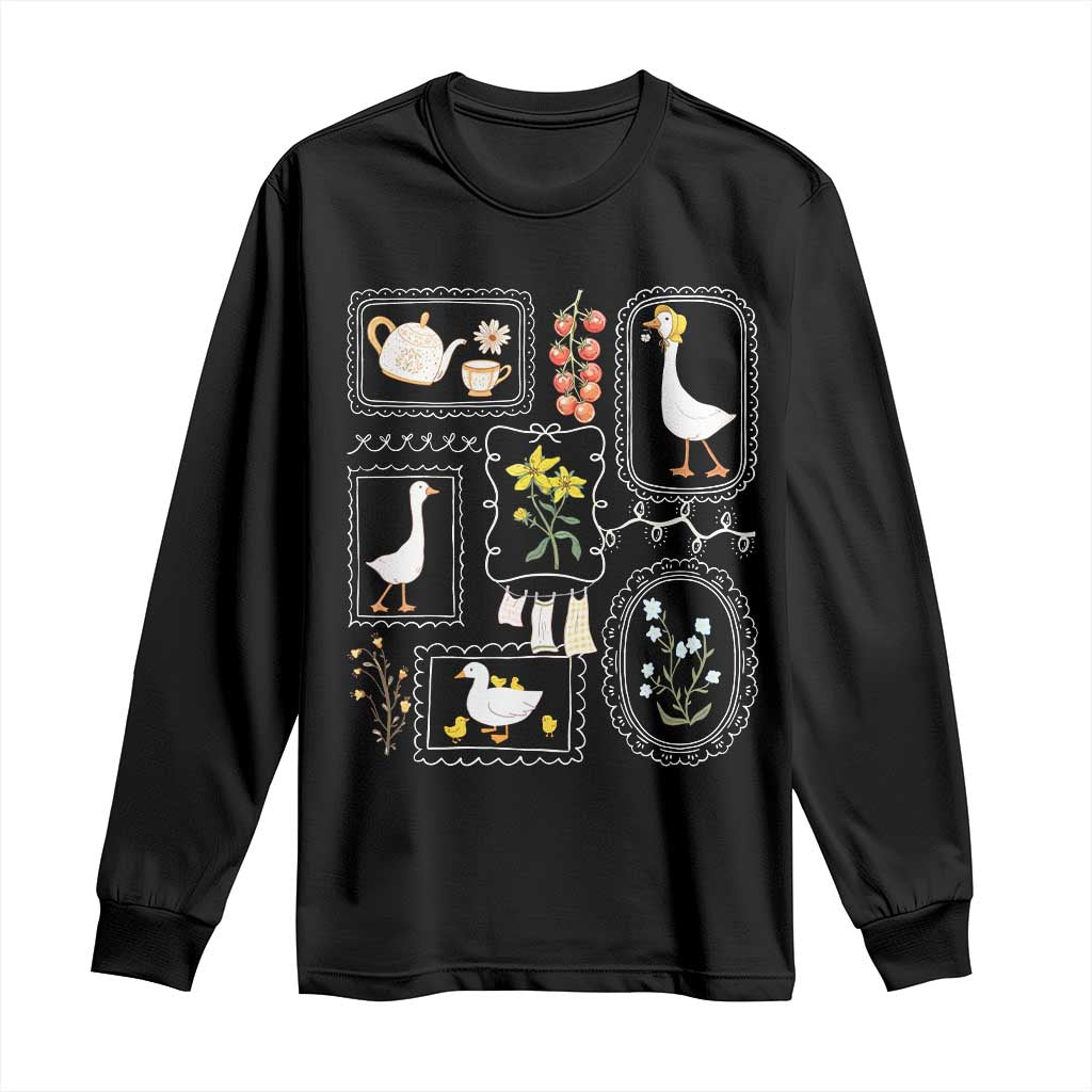 Cottagecore Farm Duck Long Sleeve Shirt Floral Wildflower Garden Graphic