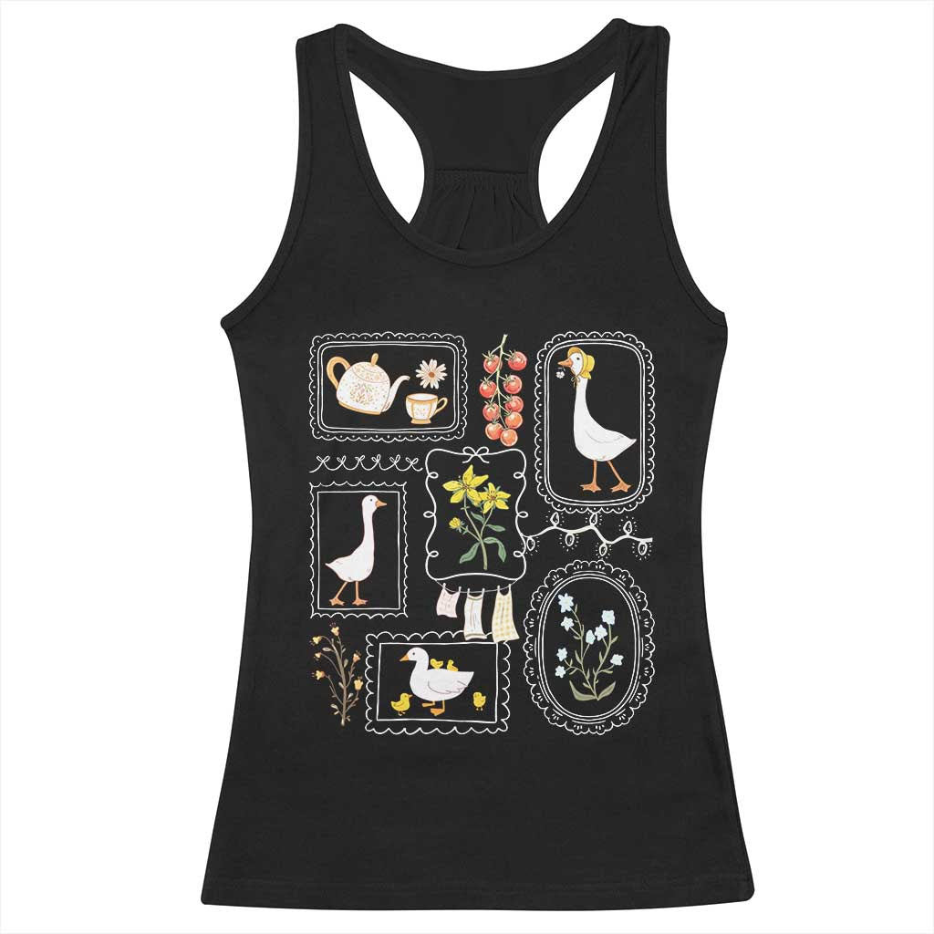 Cottagecore Farm Duck Racerback Tank Top Floral Wildflower Garden Graphic