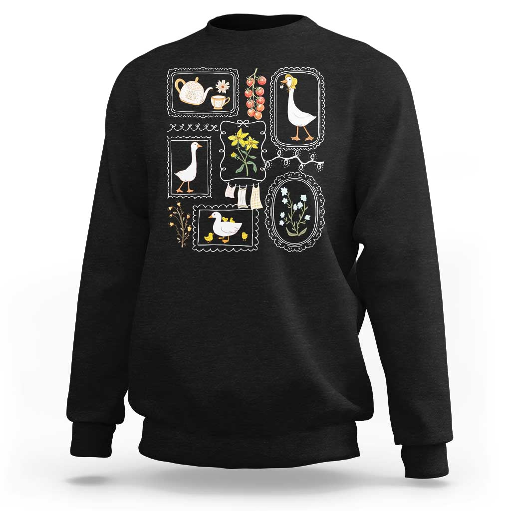 Cottagecore Farm Duck Sweatshirt Floral Wildflower Garden Graphic