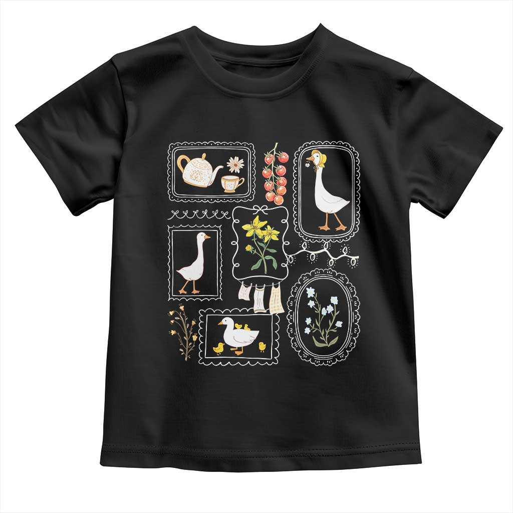 Cottagecore Farm Duck Toddler T Shirt Floral Wildflower Garden Graphic