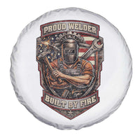 Vintage Proud American Welder Spare Tire Cover Built By Fire Blue Collar Dad Gift