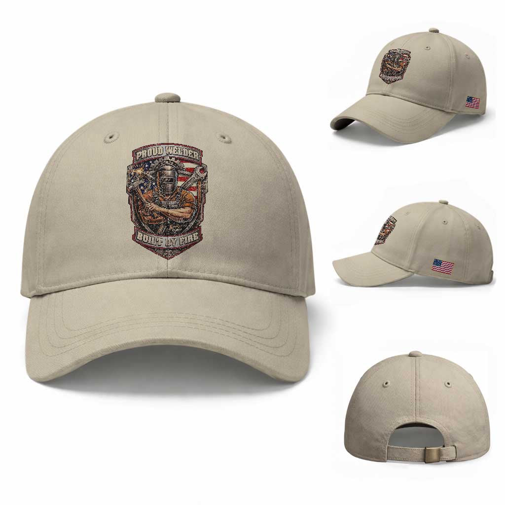 Vintage Proud American Welder Baseball Cap Built By Fire Blue Collar Dad Gift