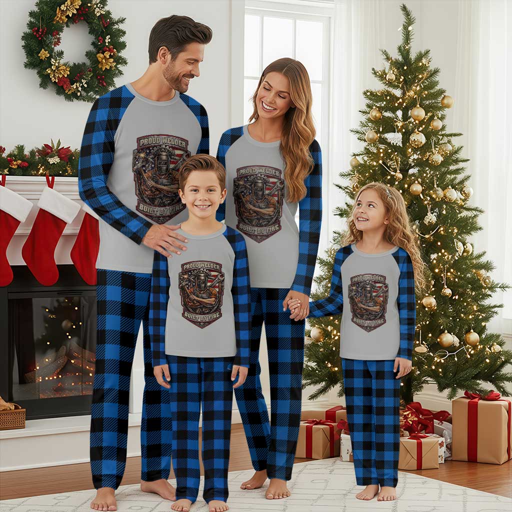 Vintage Proud American Welder Plaid Pajama Set Built By Fire Blue Collar Dad Gift