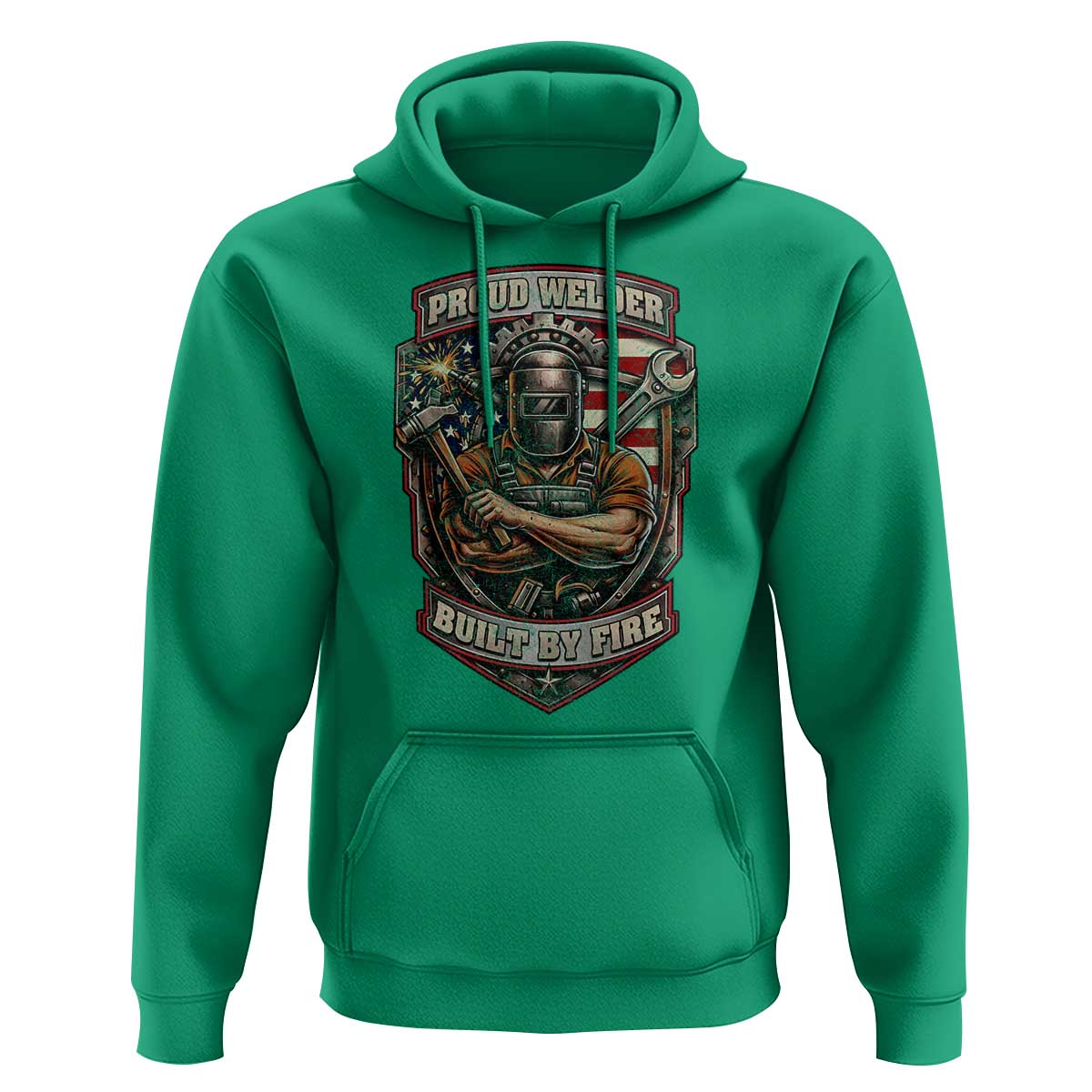 Vintage Proud American Welder Hoodie Built By Fire Blue Collar Dad Gift