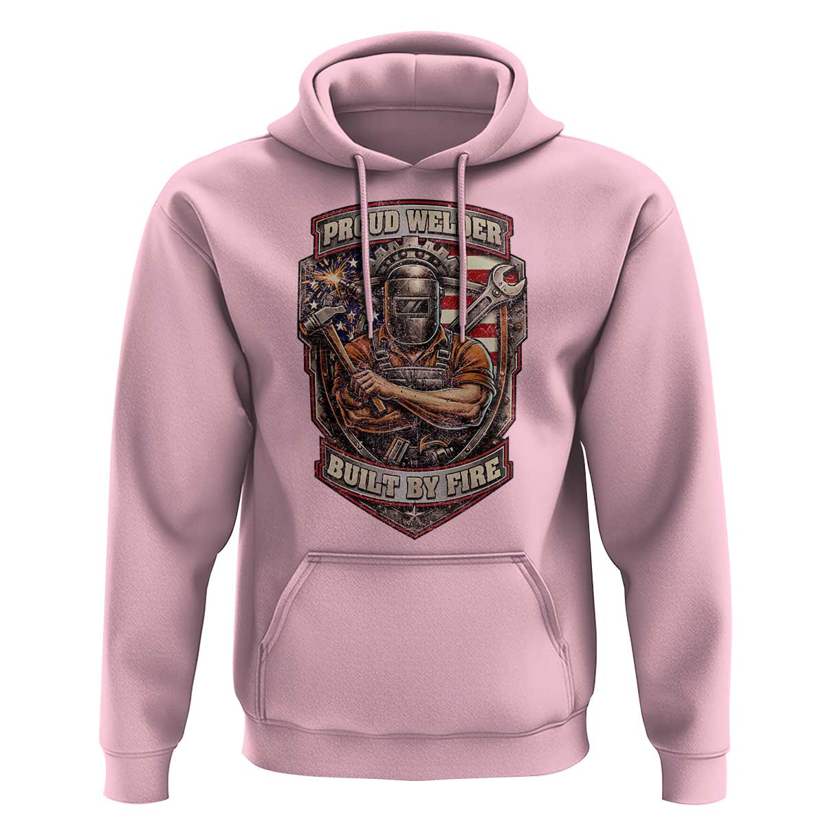 Vintage Proud American Welder Hoodie Built By Fire Blue Collar Dad Gift