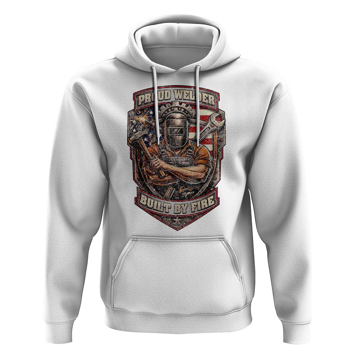 Vintage Proud American Welder Hoodie Built By Fire Blue Collar Dad Gift