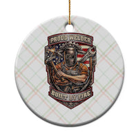 Vintage Proud American Welder Ceramic Ornament Built By Fire Blue Collar Dad Gift