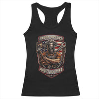Vintage Proud American Welder Racerback Tank Top Built By Fire Blue Collar Dad Gift