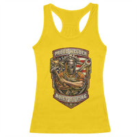 Vintage Proud American Welder Racerback Tank Top Built By Fire Blue Collar Dad Gift
