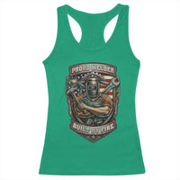 Vintage Proud American Welder Racerback Tank Top Built By Fire Blue Collar Dad Gift
