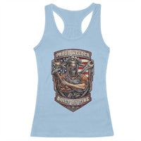 Vintage Proud American Welder Racerback Tank Top Built By Fire Blue Collar Dad Gift