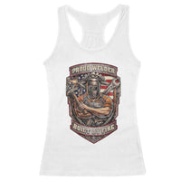 Vintage Proud American Welder Racerback Tank Top Built By Fire Blue Collar Dad Gift