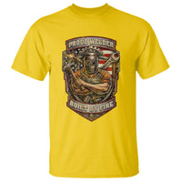 Vintage Proud American Welder T Shirt Built By Fire Blue Collar Dad Gift