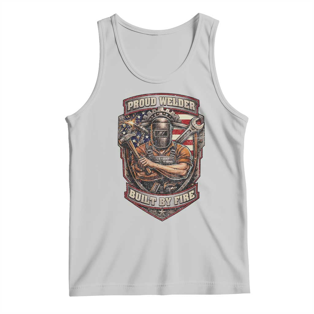 Vintage Proud American Welder Tank Top Built By Fire Blue Collar Dad Gift