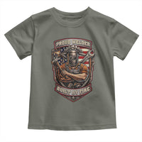 Vintage Proud American Welder Toddler T Shirt Built By Fire Blue Collar Dad Gift
