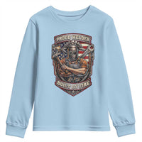 Vintage Proud American Welder Youth Sweatshirt Built By Fire Blue Collar Dad Gift
