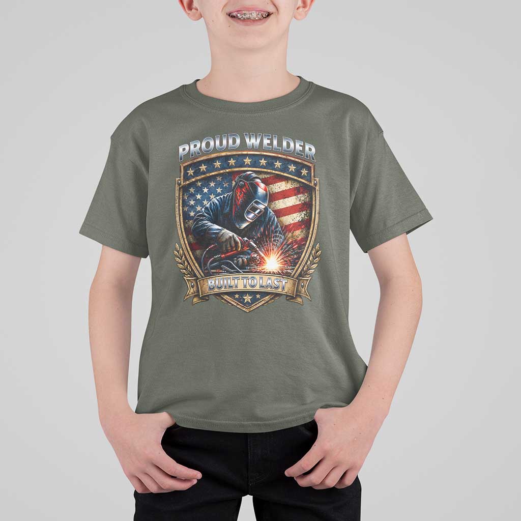 Built To Last Proud Welder T Shirt For Kid Blue Collar American Dad Gift