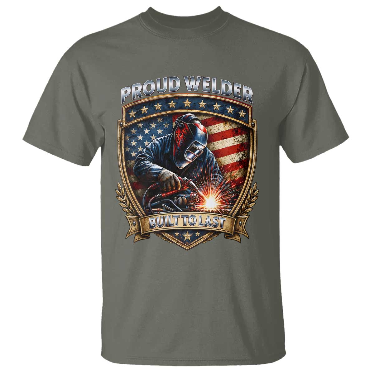 Built To Last Proud Welder T Shirt Blue Collar American Dad Gift