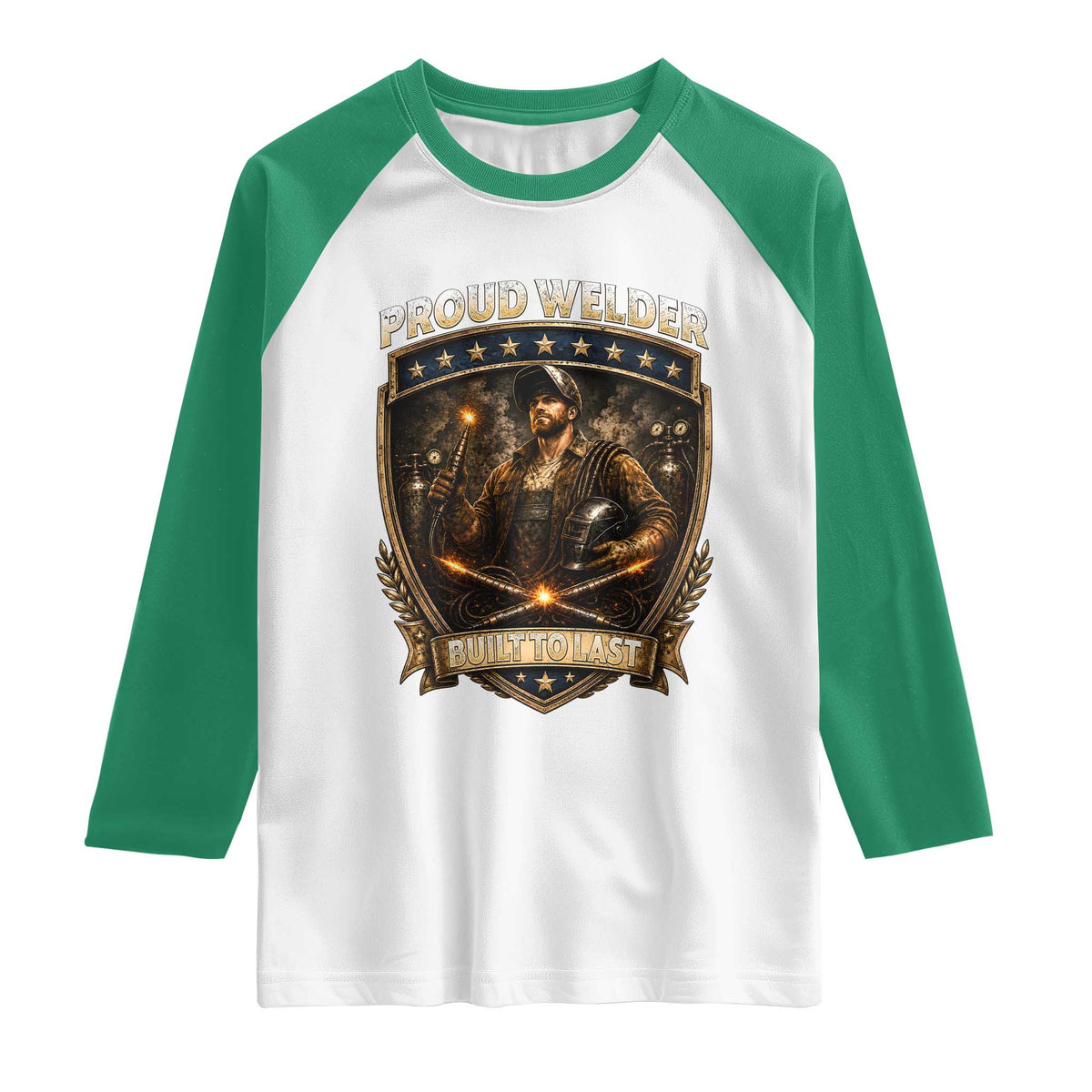 Proud Welder Graphic Raglan Shirt Built To Last Worker Gift