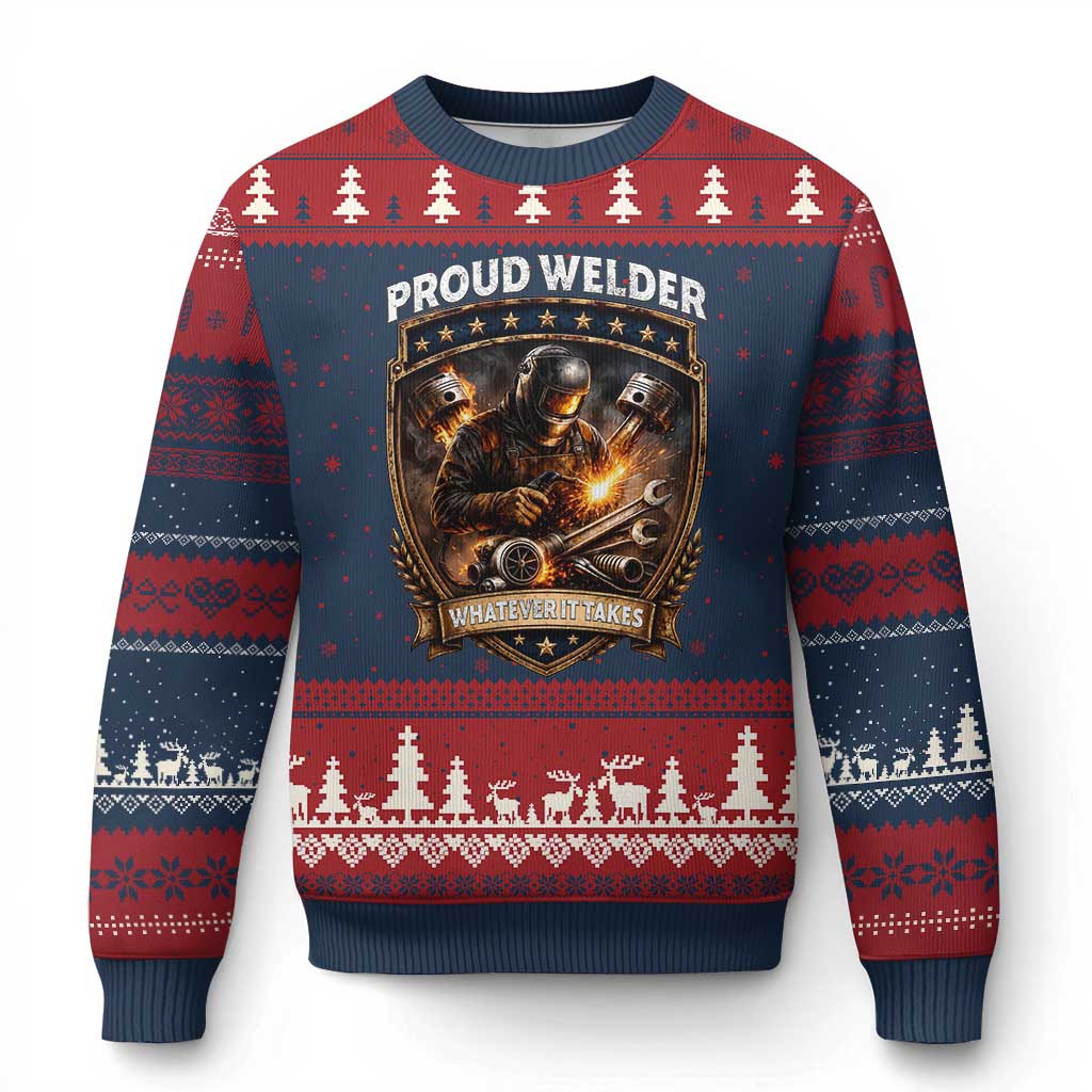 Proud Welder Whatever It Takes Ugly Christmas Sweater Vintage Mechanic Workwear