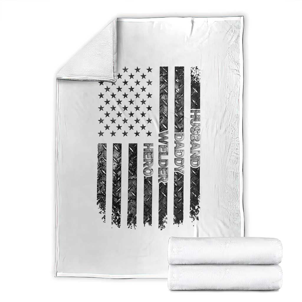 Husband Daddy Welder Hero Throw Blanket Patriotic Welding American Flag Graphic