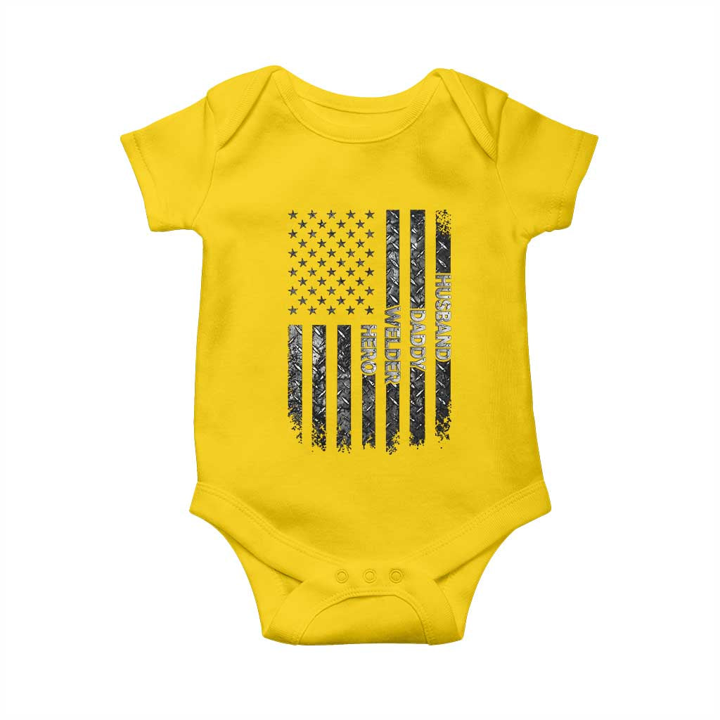Husband Daddy Welder Hero Baby Onesie Patriotic Welding American Flag Graphic