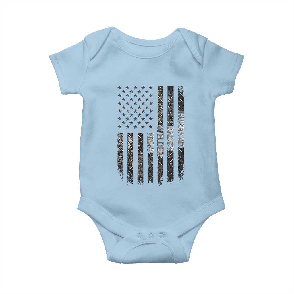 Husband Daddy Welder Hero Baby Onesie Patriotic Welding American Flag Graphic
