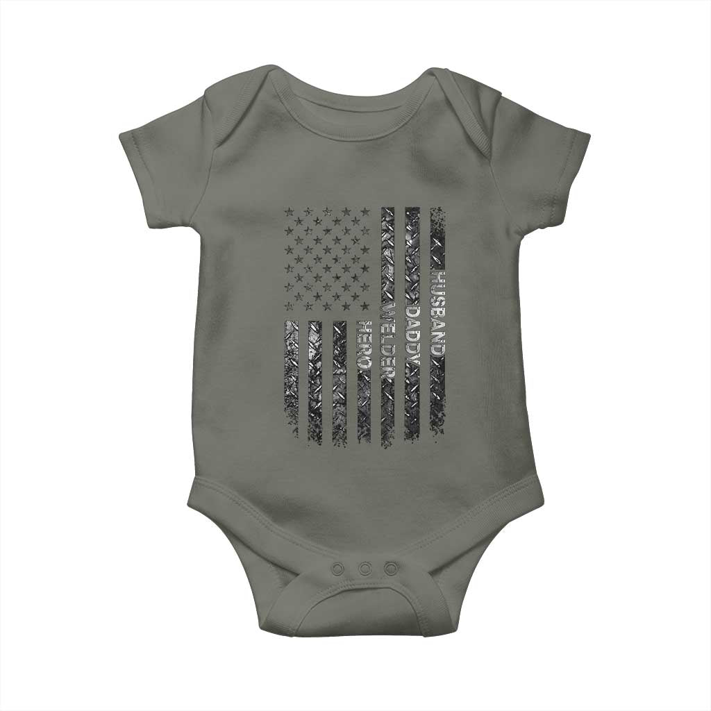 Husband Daddy Welder Hero Baby Onesie Patriotic Welding American Flag Graphic