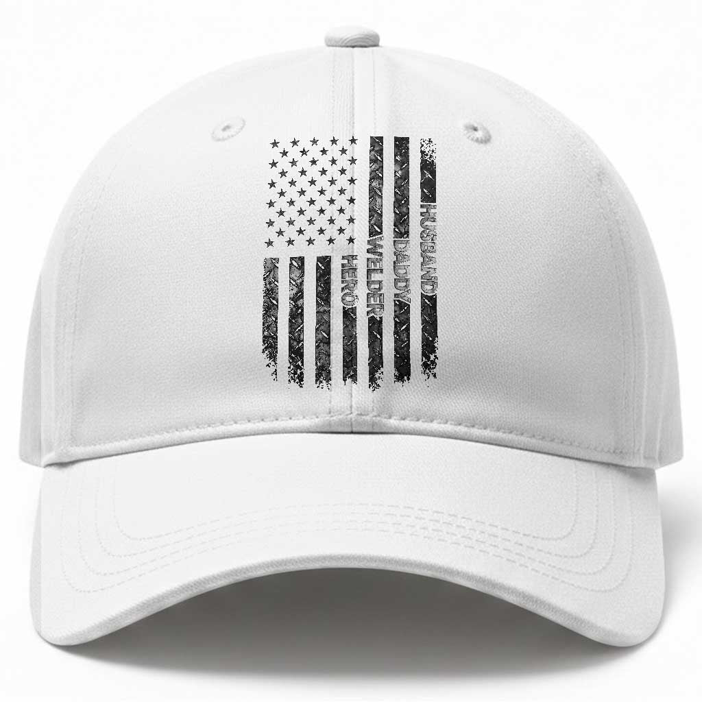 Husband Daddy Welder Hero Baseball Cap Patriotic Welding American Flag Graphic