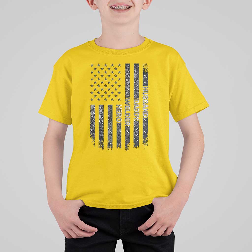Husband Daddy Welder Hero T Shirt For Kid Patriotic Welding American Flag Graphic