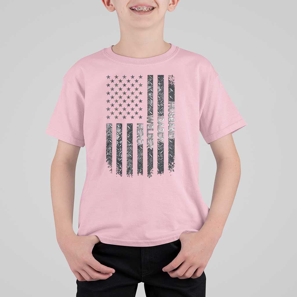 Husband Daddy Welder Hero T Shirt For Kid Patriotic Welding American Flag Graphic