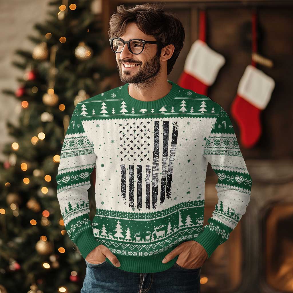 Husband Daddy Welder Hero Ugly Christmas Sweater Patriotic Welding American Flag Graphic