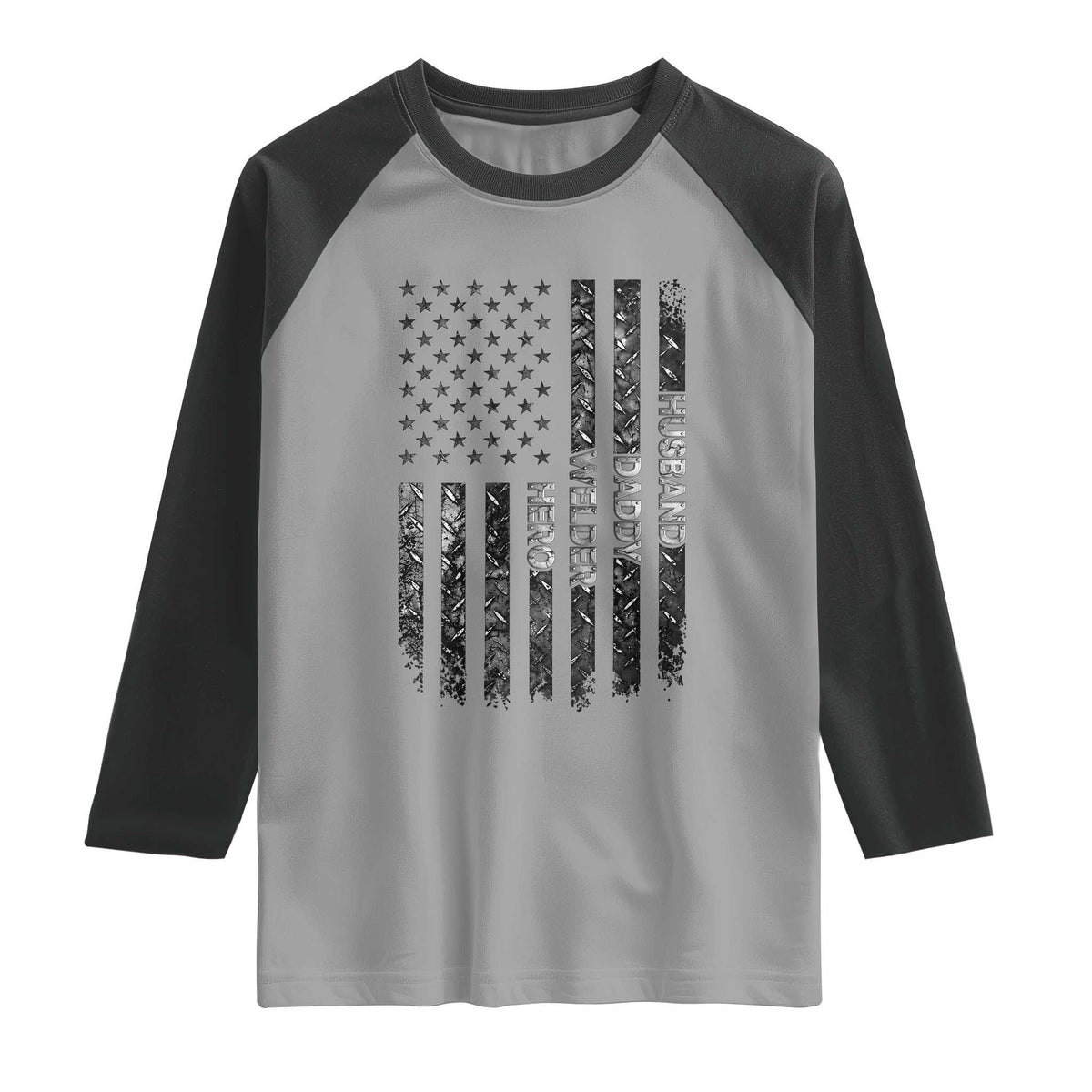 Husband Daddy Welder Hero Raglan Shirt Patriotic Welding American Flag Graphic