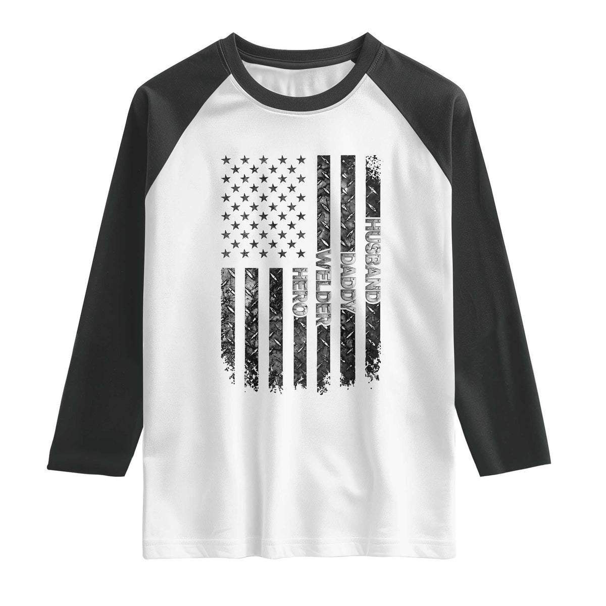Husband Daddy Welder Hero Raglan Shirt Patriotic Welding American Flag Graphic