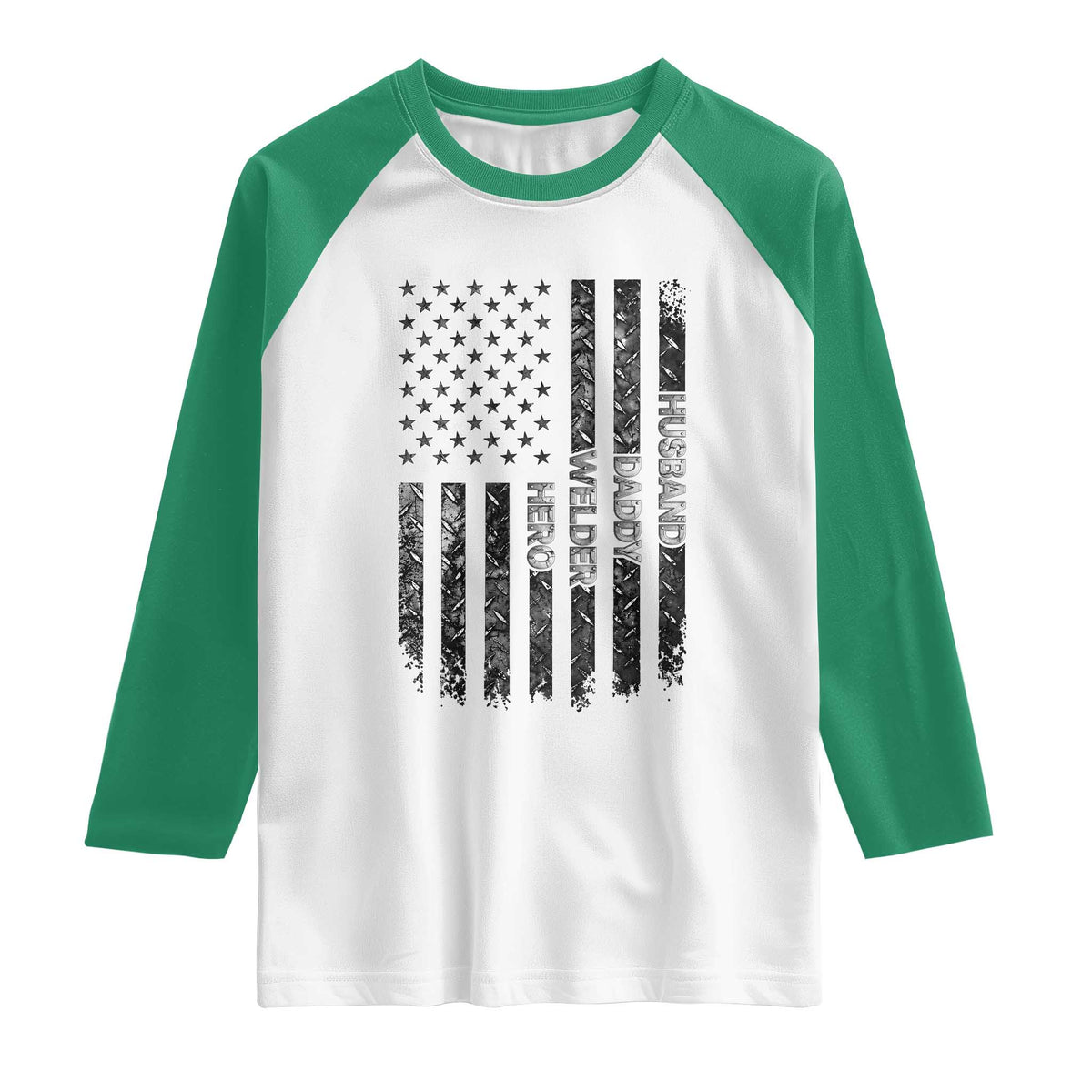 Husband Daddy Welder Hero Raglan Shirt Patriotic Welding American Flag Graphic