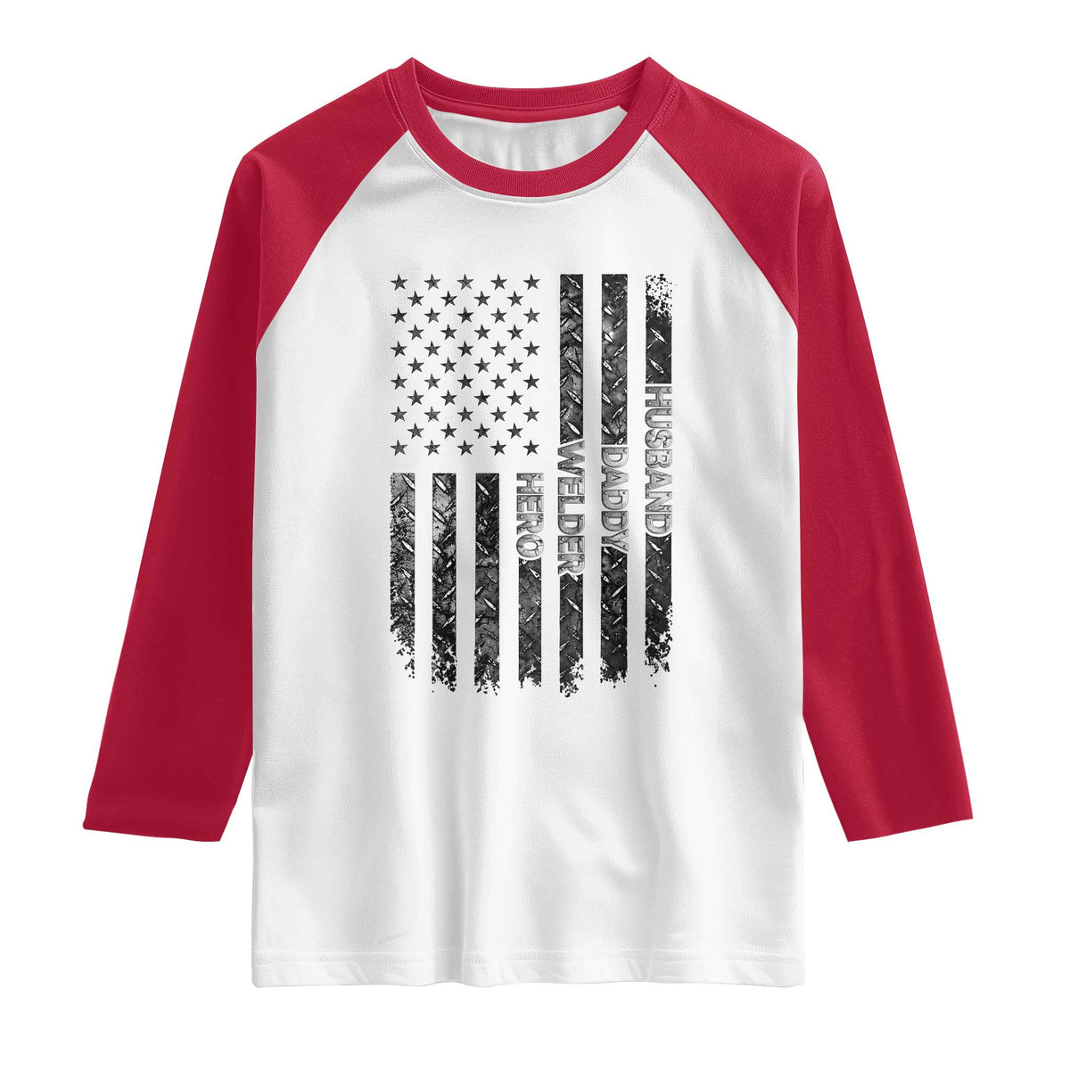 Husband Daddy Welder Hero Raglan Shirt Patriotic Welding American Flag Graphic