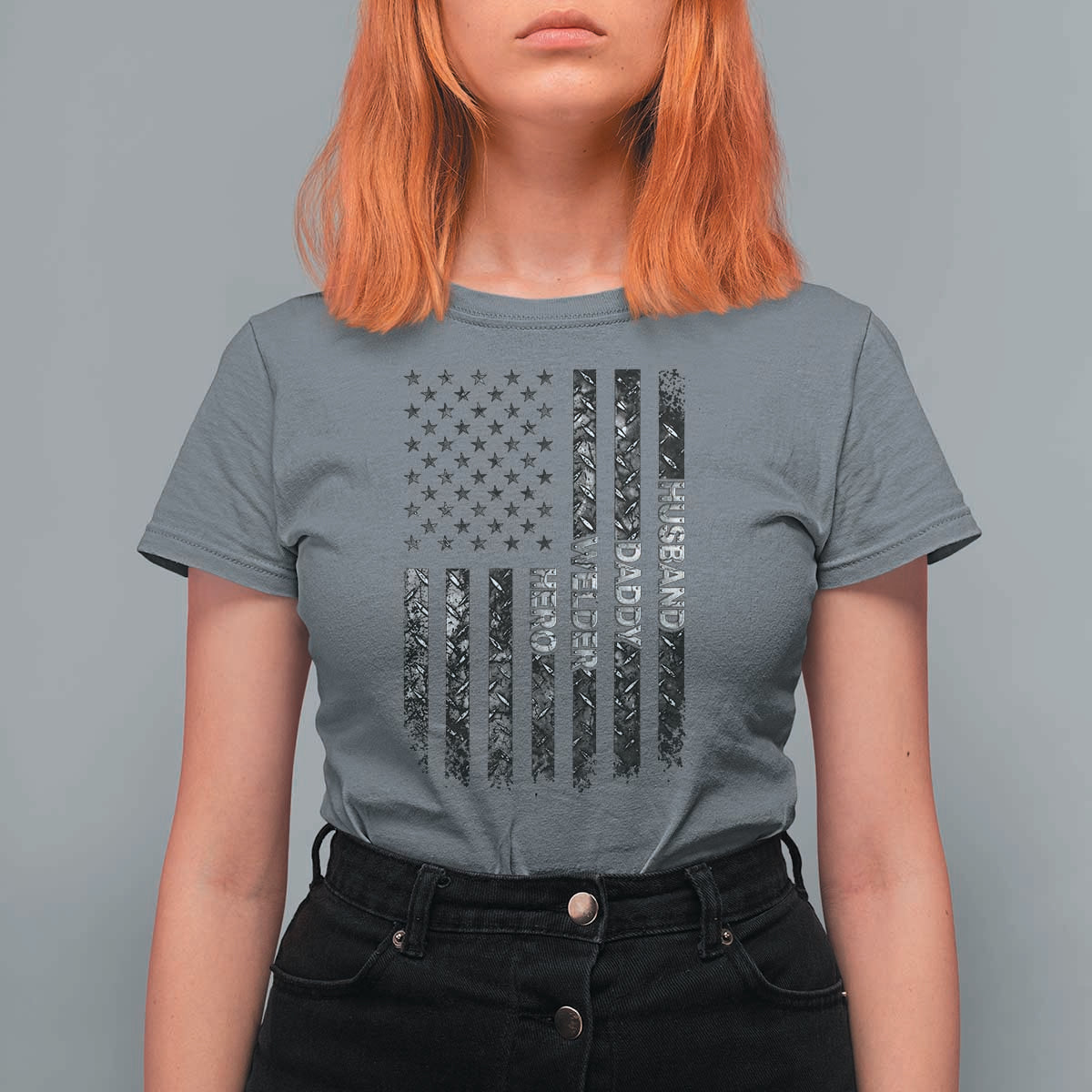 Husband Daddy Welder Hero T Shirt For Women Patriotic Welding American Flag Graphic