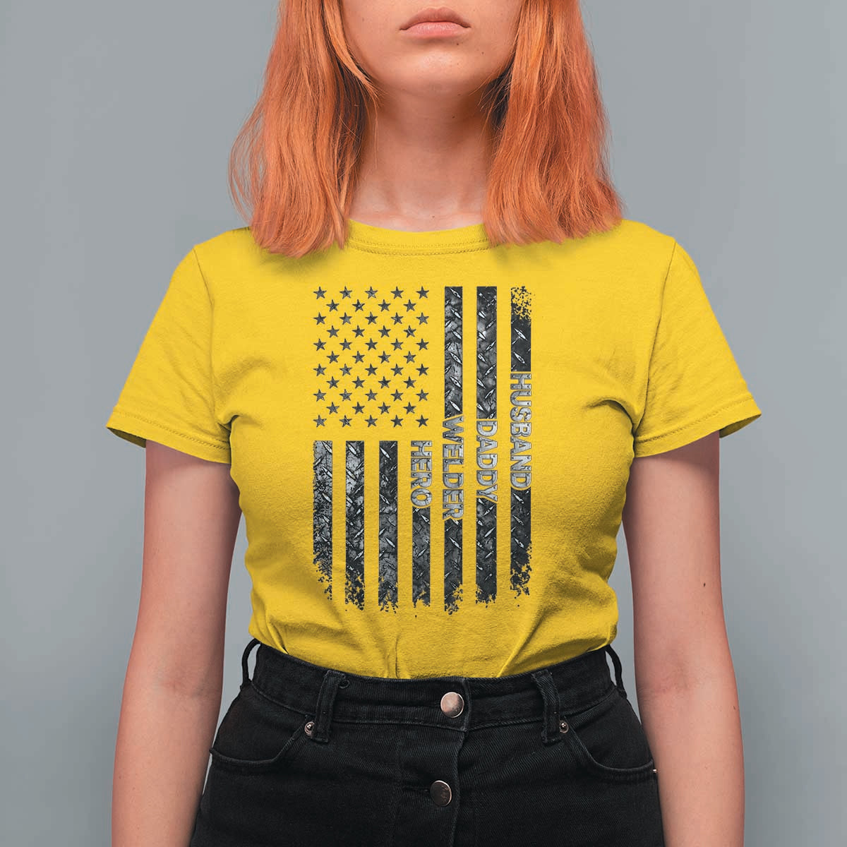 Husband Daddy Welder Hero T Shirt For Women Patriotic Welding American Flag Graphic