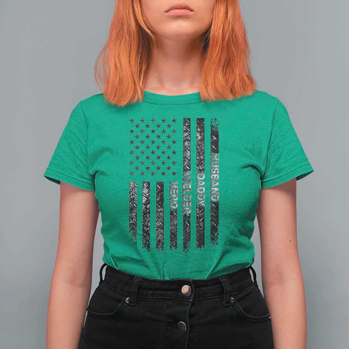 Husband Daddy Welder Hero T Shirt For Women Patriotic Welding American Flag Graphic