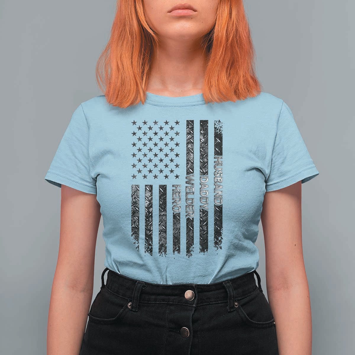 Husband Daddy Welder Hero T Shirt For Women Patriotic Welding American Flag Graphic